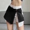 022 dual layers jeans splicing stitching irregular high waist straight denim shorts