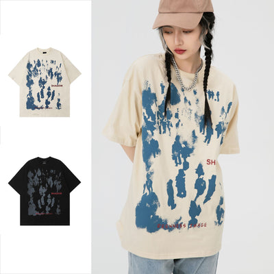 American high street streetwear abstract human shadows short sleeves T shirt for boys and girls cotton