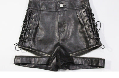 PU faux leather lace up zipper hot pants for famous influencers and famous kPop stars must have women shorts