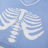 Instashop college style V collar skeleton prints loose fit skeleton skull pullover long sleeve sweater