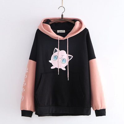 Harajuku pokemon fat ding flannel sweatshirt college style japanese women hoodie pullover