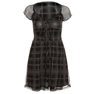 Plaid A-lined high waist skirt lace trim checkered european summer dress gothic grunge style