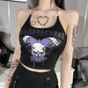 European butterfly gothic prints chain small sling tunic set cami open chest T shirt