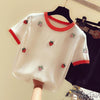 Korea embroidered strawberry kawaii knitwear crew collar pullover knited women t-shirt top instafashion