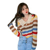 Retro vintage women knitwear loose lazy style rainbow stripes crochet princess collar sweater crochet knitting