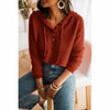 New hooded loose fit sweater solid color pullover casual knitted sweater hoodie button placket