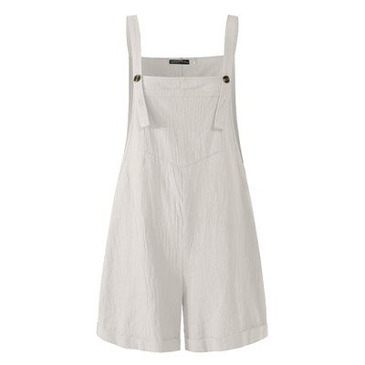 Summer cotton linen one piece jumpsuit straps shorts solid color casual women pants 2058