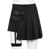 Gothic double belt buckle stitching asymmetric hem high waist pleated skirt shorts chic design leg ring for hippie girls