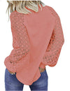Popular lace long lantern sleeve round neck splicing design loose outfit women pullover top