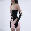 Off shoulder hot girl camisole skirt set pink bows lace up back split sleeves