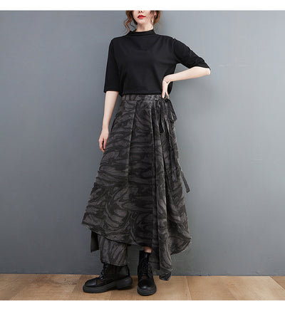 Irregular tie-dye long skirt retro high waist slim A-line skirt