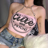 Cute PSYCHO letters print with chain cami vest 2021 European Gothic Streetwear