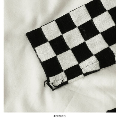 Checkered chessboard grid plaid turtle neck collar Korean style versatile sweater for winter