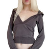 V-neck hooded casual thin sweatshirt for spice girls multi-pockets dew umbilical top
