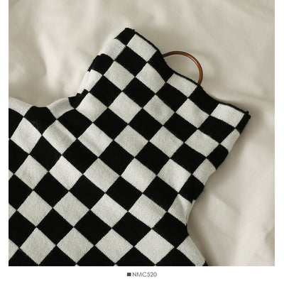 Checkered chessboard grid plaid turtle neck collar Korean style versatile sweater for winter