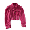 niche corduroy lapel collar crop jacket princess shoulder single-breasted suit bright color