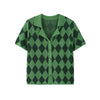 2022 Summer plaid checkered knitted cardigan women top loose polo shirt one size