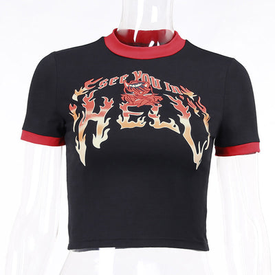 Dark gothic flame in hell T-shirt for summer hip hop punk streetwear chic