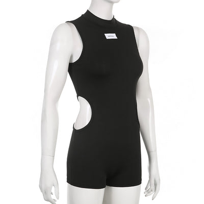 2022 Summer sports jumpsuit hollow cut waist high collar high waist chic slim fit sleeveless overall