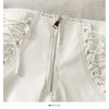 Drawstring lace up high waist PU leather shorts slim fit zipper placket suitable for boots and party Kpop fashion