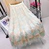 Floral embroidered gauze dress high waist temperament fairy pleated long big swing layers A-line skirt