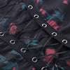 Dark gothic mesh chiffon layers rose print sling dress laceup placket high waist skirt