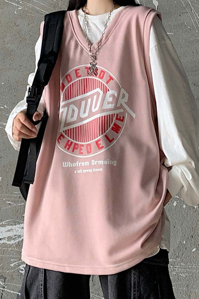 Korean style long vest sleeveless sweatshirt sweatshirt loose fit