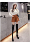 Woolen shorts boots pants winter outfit hip tight high waist wide leg A-line plus size expandable waist