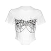 European sexy 3D design dew umbilical round neck printed T shirt irregular hem