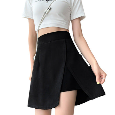 Hip wrap plus size A-line high waist skirt irregular split hem skirt pants combo
