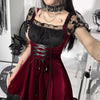 Splicing velvet lace baby doll gothic dress vintage design lace up embossed rose square neck