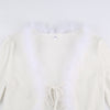 Niche chic sexy open placket faux fur stitched lace up cardigan knitted jacket for women