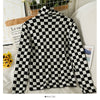 Checkered chessboard grid plaid turtle neck collar Korean style versatile sweater for winter