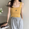 Korean fashion embroidery crescent moon knitwear 2022 summer strappy square neck cami