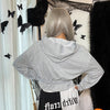 New autumn hooded sweatshirt corsetwise gothic prints crop short irregular hem batwing hoodie