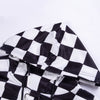 Asian pop star style patchwork chessboard short hooded sweatshirt chained balero gothic streetwear for girls