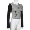 Stitching contrast long sleeves retro T-shirt star prints women pullover basic wear blouse