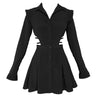 Hepburn style French black chic design skirt hollow cut waist square shoulder flared pleated sleeves
