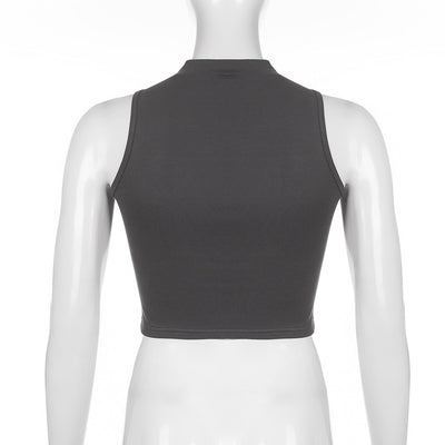 Hot girls mesh stitching see-through striped high collar vest dew umbilical undershirt top