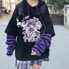 Harajuku fake 2pc sweatshirt with lining kawaii cartoon girl prints striped sleeves loose oversize hooded pullover