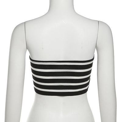 Cross chest bandages stripes street hipster camisole hollow cut tube top shoulderless vest