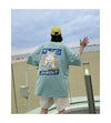 Cartoon cat prints Asian streetwear style round neck oversize for couple boys and girls top
