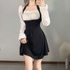 Kawaii big butterfly bows fake 2 pc pleated top halter neck flared sleeves A-line skirt dress set