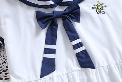 Korean Academy Color Matching Navy Collar Ribbon Kawaii Harajuku A-line Dress