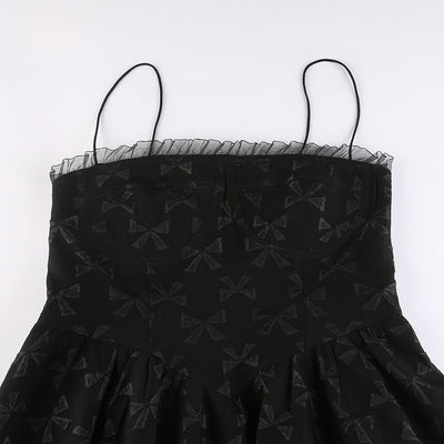 Sexy jacquard bows tube top lace cocktail dress off shoulder slings high waist umbrella skater skirt