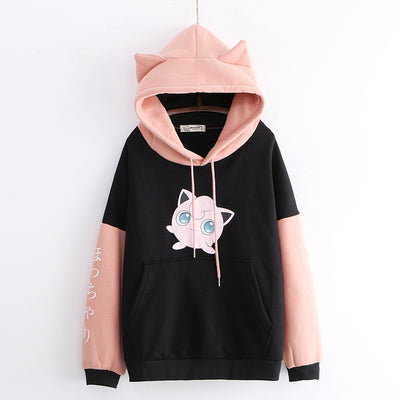 Harajuku pokemon fat ding flannel sweatshirt college style japanese women hoodie pullover