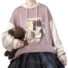 Anime kawaii cartoon fake 2 pc sweatshirt cute warm hoodie for girls loose hooded pullover top
