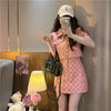 2 pc shirt and dress set love lattice short sleeved jacket and safety pins A line skirt