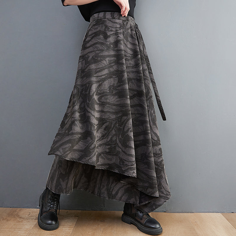 Irregular tie-dye long skirt retro high waist slim A-line skirt