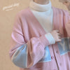 Baby letter American sweetheart girl pink blue loose lantern sleeve knitted cardigan kawaii sweater
